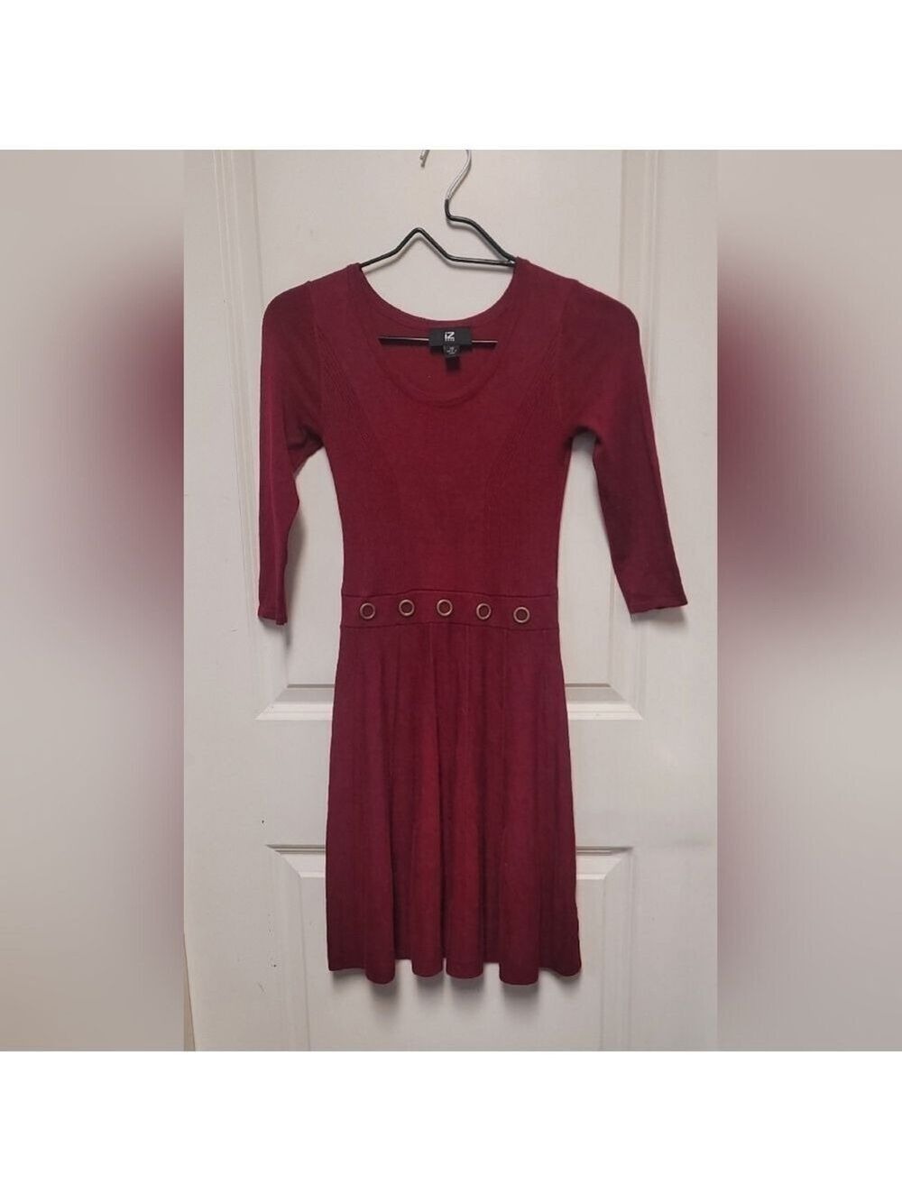 Iz Byer Burgundy Long Sleeve Sweater Dress with Grommet Detail